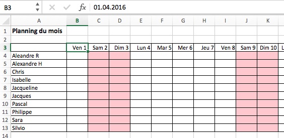 Excel Creer Un Planning Avec Mise En Forme Conditionnelle Jacqueline Frey Schuler